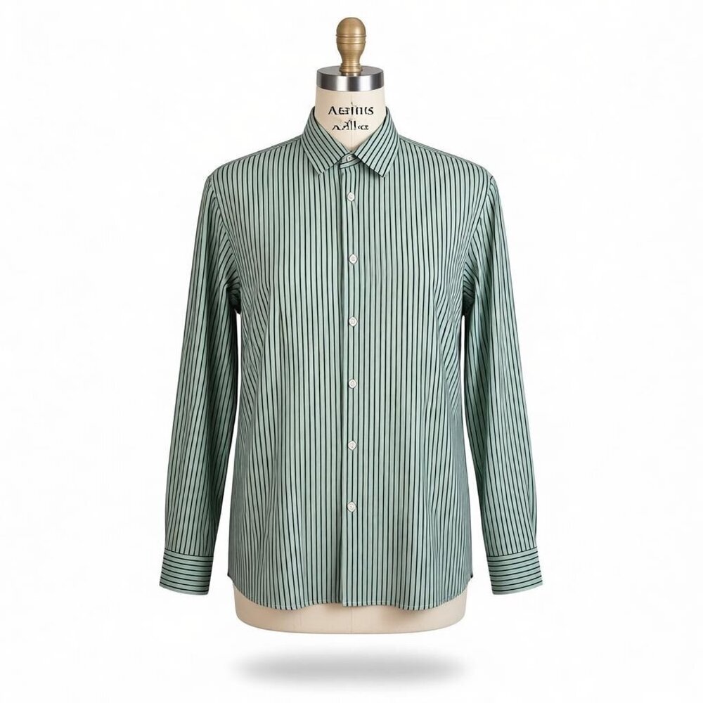 Royaura Men's Shirt Green With Black Stripes Easy Care Size XL